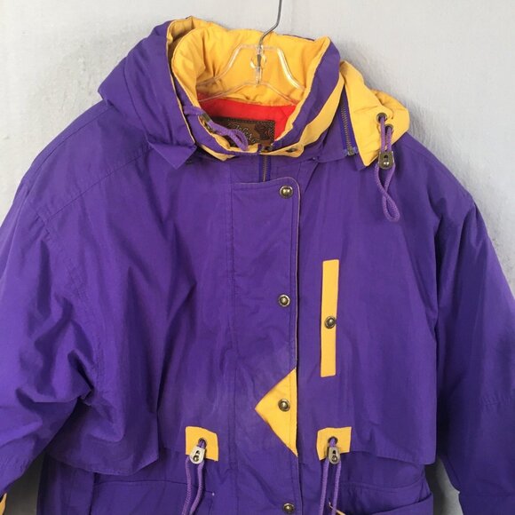 Vintage East West Puffer Coat Womens Medium Purple Yellow Adorondak Ski Jacket - Picture 3 of 16